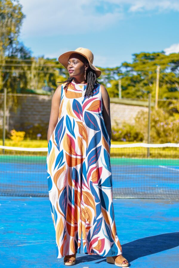 Flowy Maxi Dress with Leaf Patterns