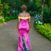 Pink Satin Gown with Kitenge Details - Image 3