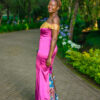 Pink Satin Gown with Kitenge Details - Image 2