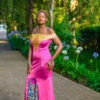 Pink Satin Gown with Kitenge Details - Image 4