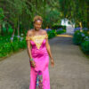 Pink Satin Gown with Kitenge Details - Image 5